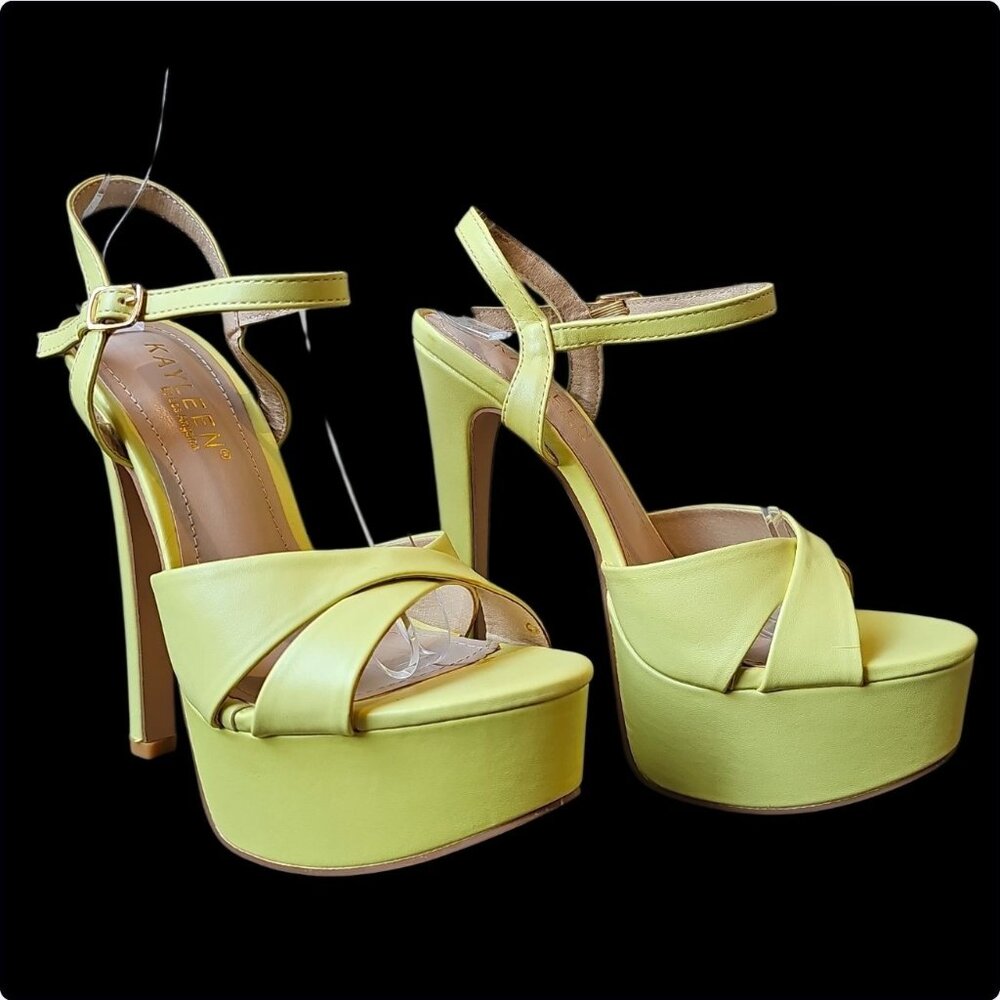 Light Yellow Strappy Platform Heels Stiletto Heel Platform
